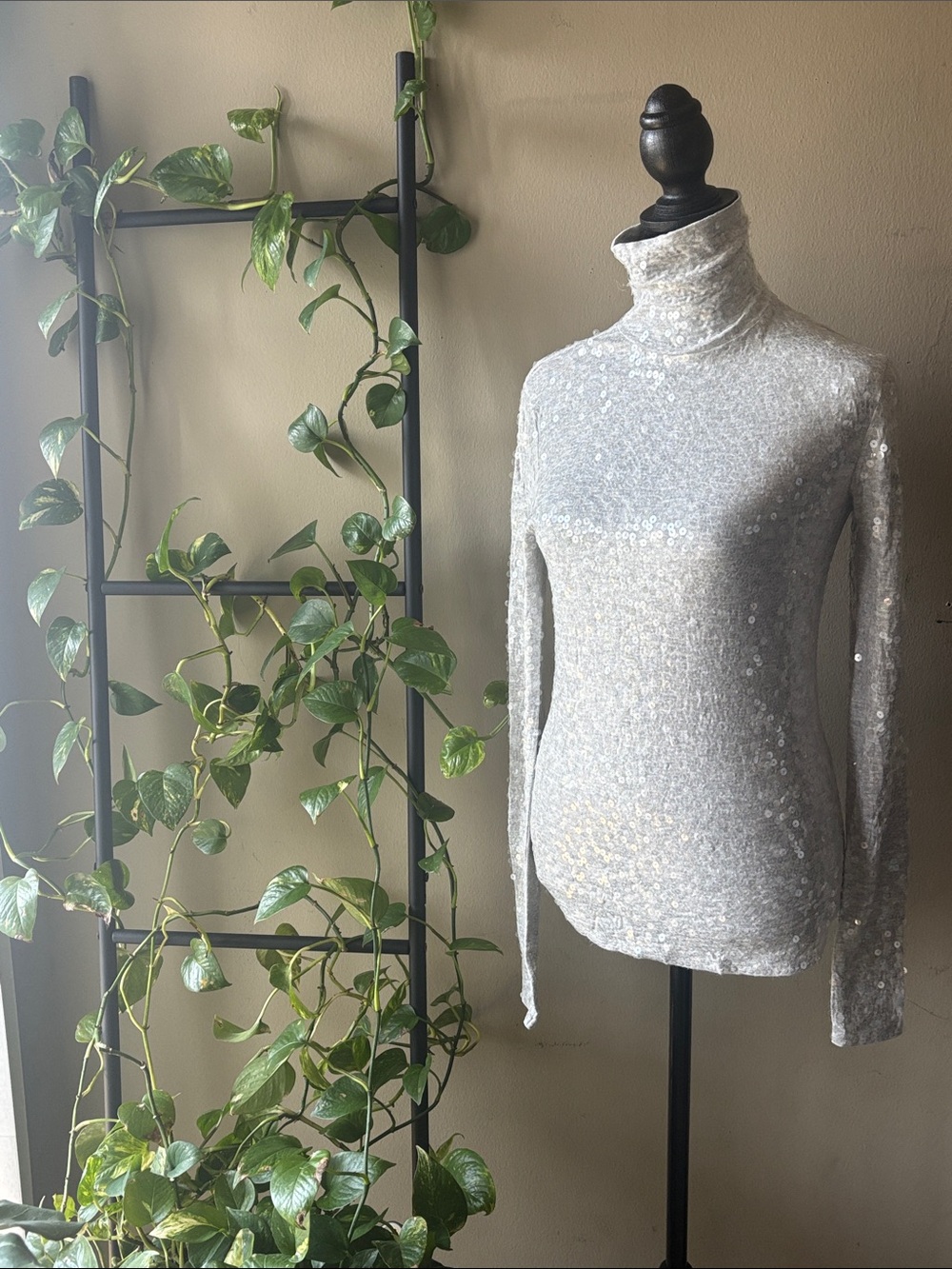Express Silver Sequin Turtleneck Sweater